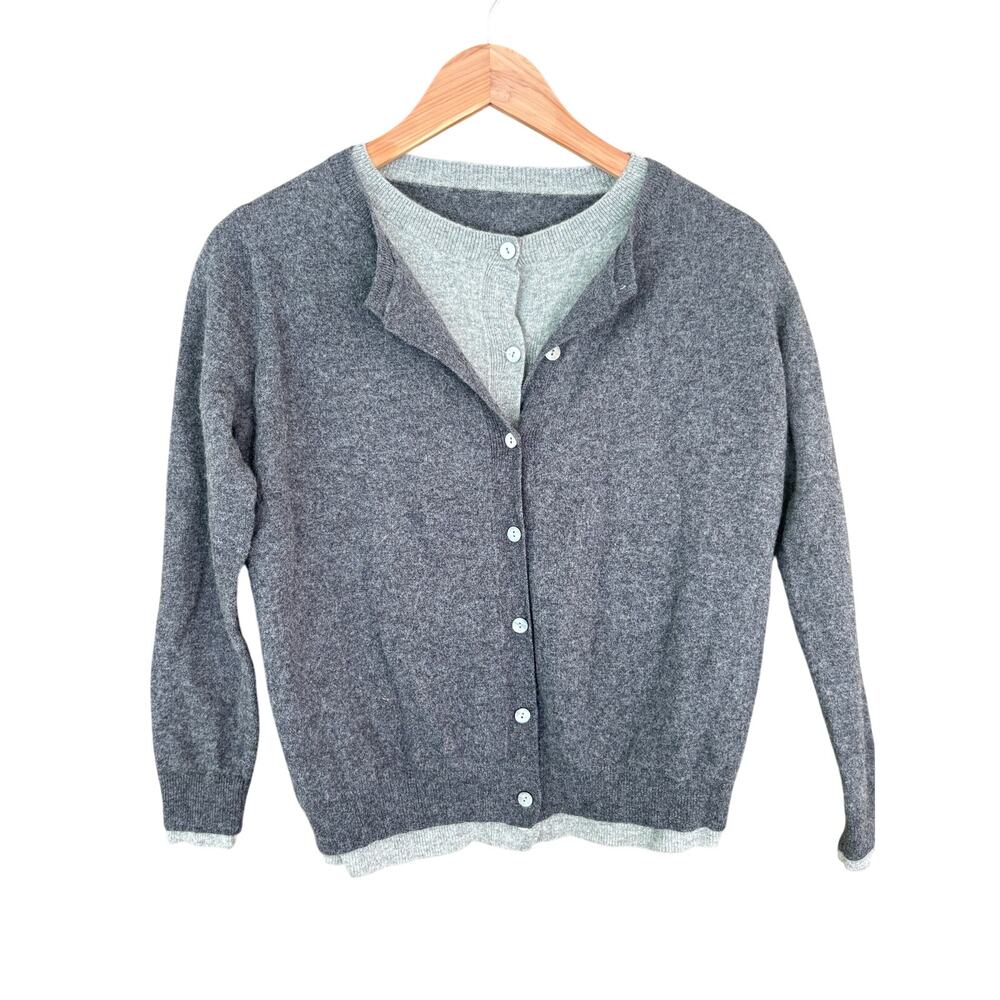 Vintage Y2K Layered Wool Cardigan Sweater S Gray Academia Prep Capsule